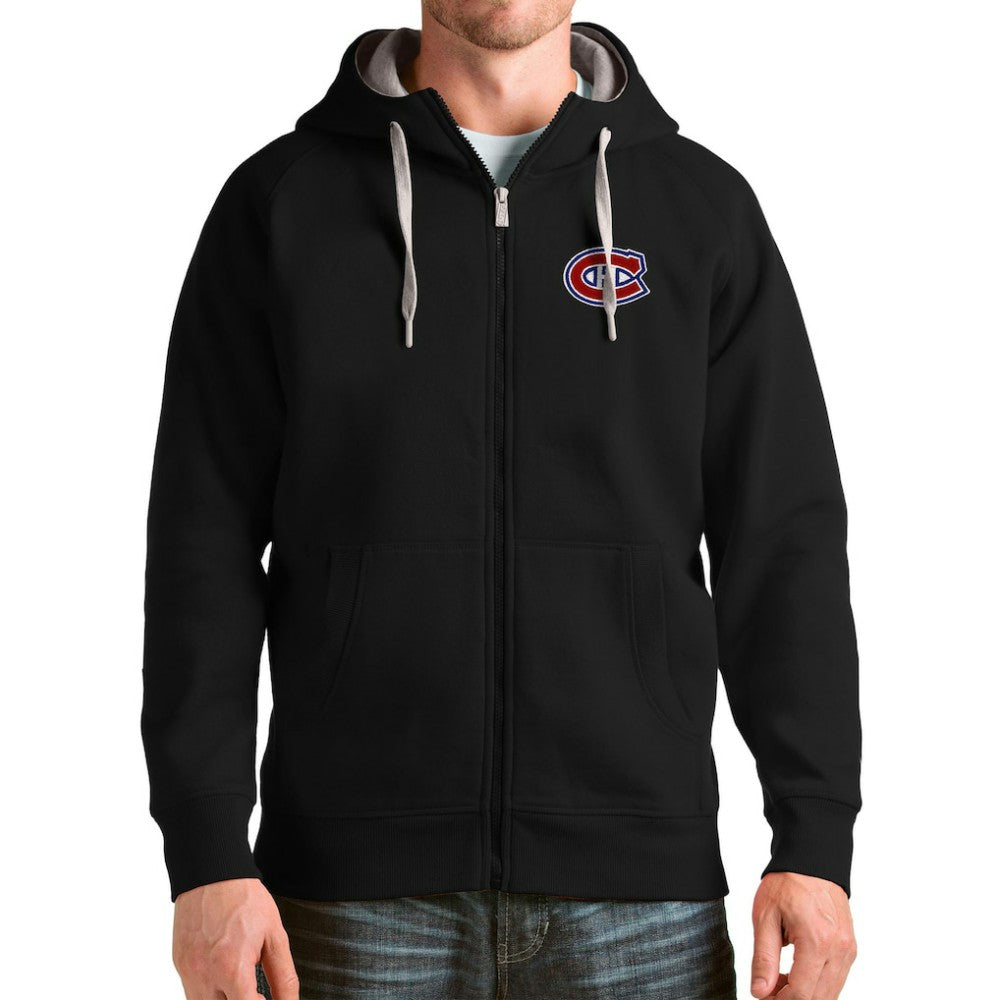 NHL Montreal Canadiens Antigua Logo Victory Full-Zip Hoodie - Black