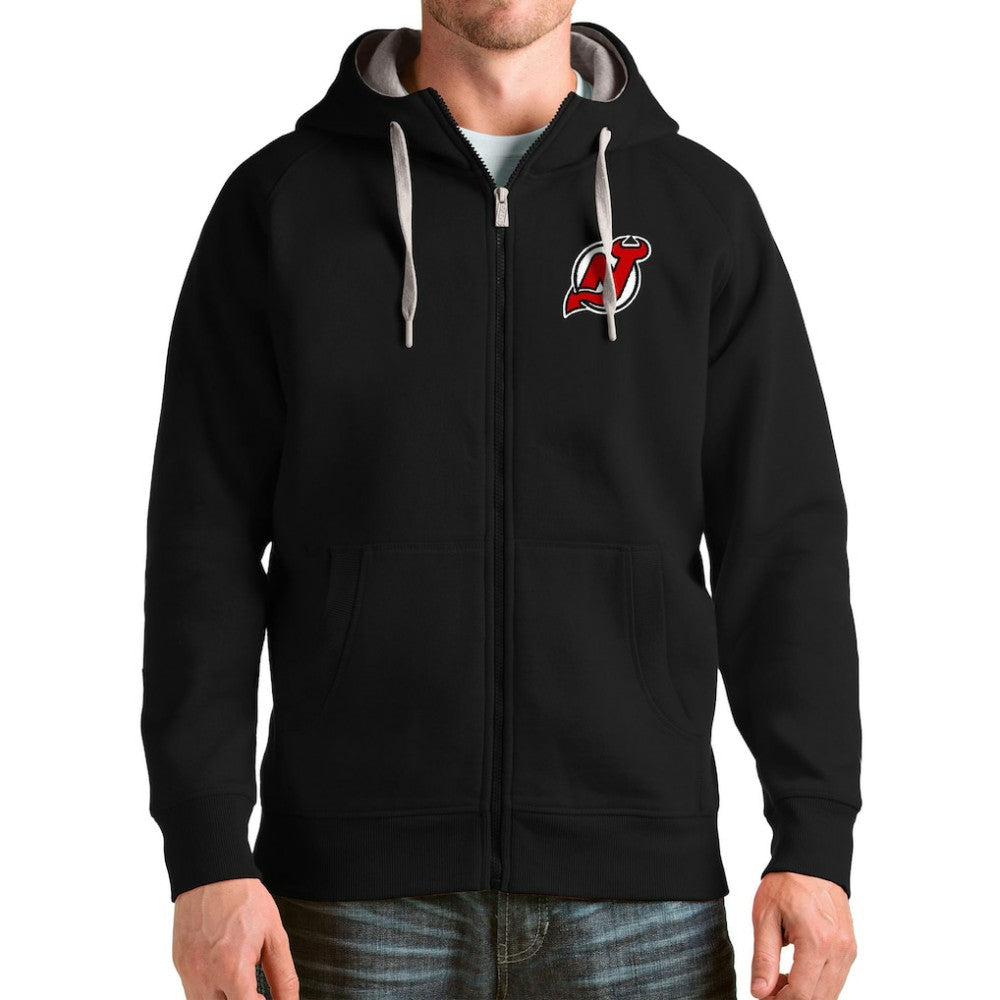 NHL New Jersey Devils Antigua Logo Victory Full-Zip Hoodie - Black