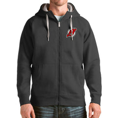 NHL New Jersey Devils Antigua Logo Victory Full-Zip Hoodie - Charcoal