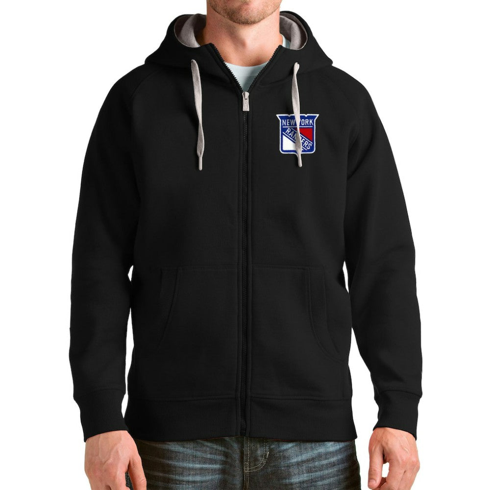 NHL New York Rangers Antigua Logo Victory Full-Zip Hoodie - Black