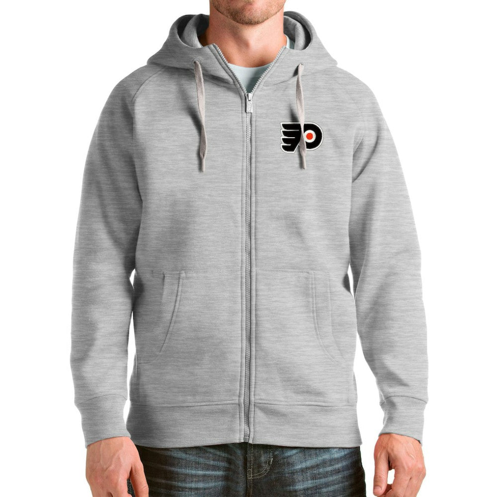 NHL Philadelphia Flyers Antigua Logo Victory Full-Zip Hoodie - Heathered Gray