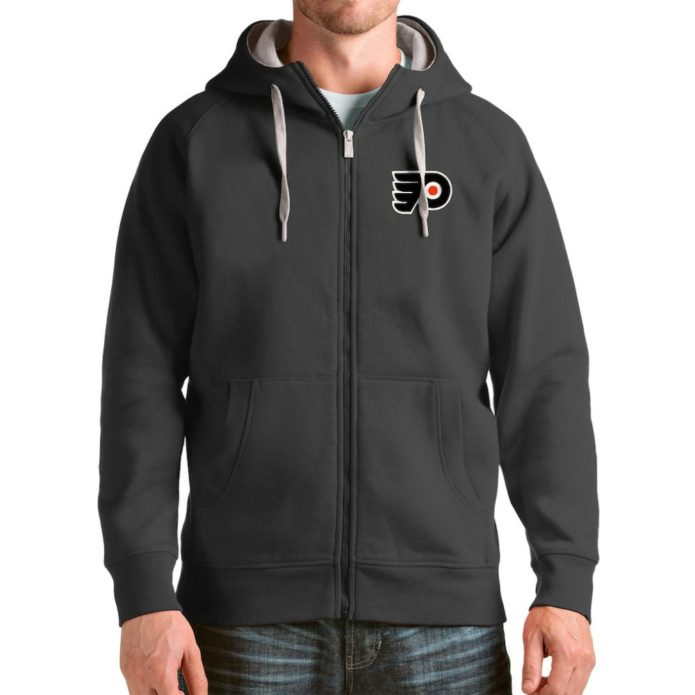 NHL Philadelphia Flyers Antigua Logo Victory Full-Zip Hoodie - Charcoal