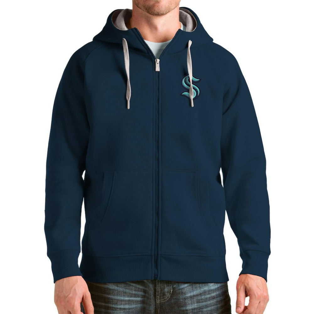 NHL Seattle Kraken Antigua Logo Victory Full-Zip Hoodie - Deep Sea Blue