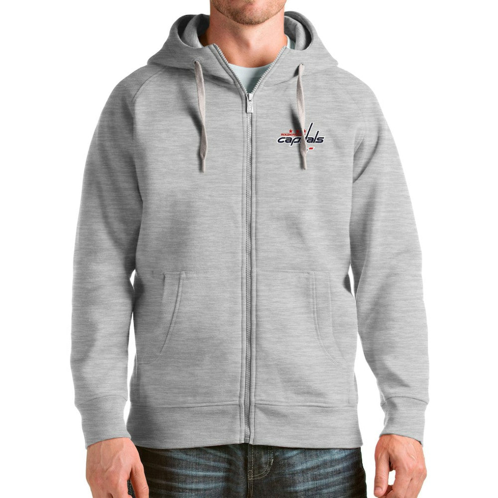 NHL Washington Capitals Antigua Logo Victory Full-Zip Hoodie - Heathered Gray