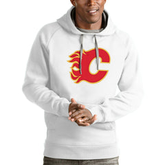 NHL Calgary Flames Antigua Logo Victory Pullover Hoodie - White