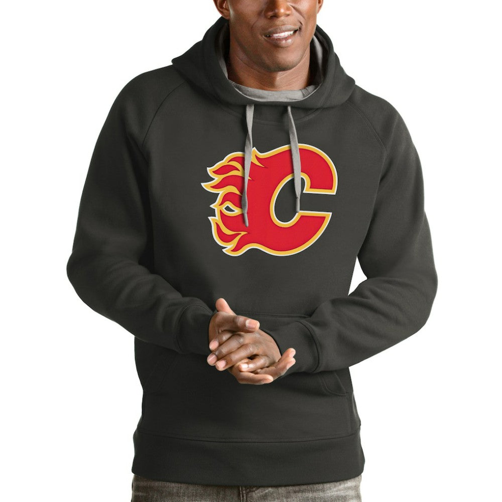 NHL Calgary Flames Antigua Logo Victory Pullover Hoodie - Charcoal
