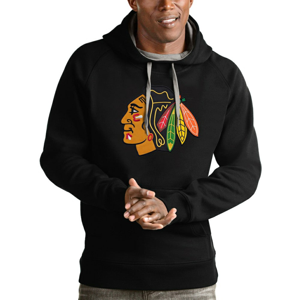 NHL Chicago Blackhawks Antigua Logo Victory Pullover Hoodie - Black