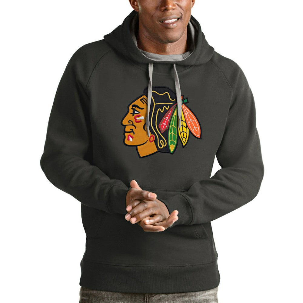 NHL Chicago Blackhawks Antigua Logo Victory Pullover Hoodie - Charcoal