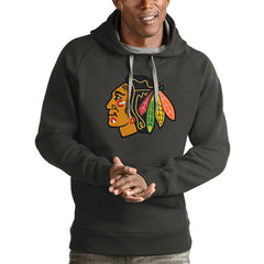 NHL Chicago Blackhawks Antigua Logo Victory Pullover Hoodie - Charcoal