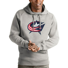 NHL Columbus Blue Jackets Antigua Logo Victory Pullover Hoodie - Heathered Gray