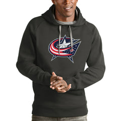 NHL Columbus Blue Jackets Antigua Logo Victory Pullover Hoodie - Charcoal