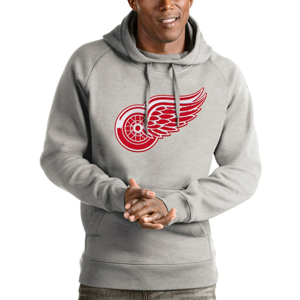 NHL Detroit Red Wings Antigua Logo Victory Pullover Hoodie - Heathered Gray