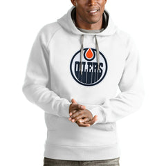 NHL Edmonton Oilers Antigua Logo Victory Pullover Hoodie - White