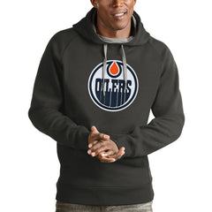 NHL Edmonton Oilers Antigua Logo Victory Pullover Hoodie - Charcoal