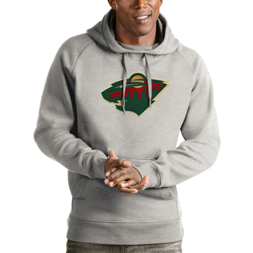 NHL Minnesota Wild Antigua Logo Victory Pullover Hoodie - Heathered Gray