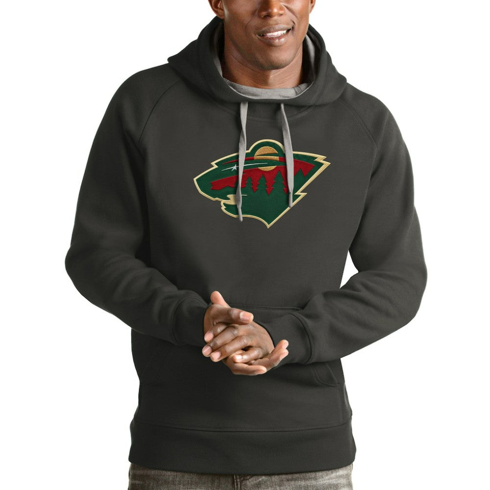 NHL Minnesota Wild Antigua Logo Victory Pullover Hoodie - Charcoal
