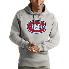 NHL Montreal Canadiens Antigua Logo Victory Pullover Hoodie - Heathered Gray