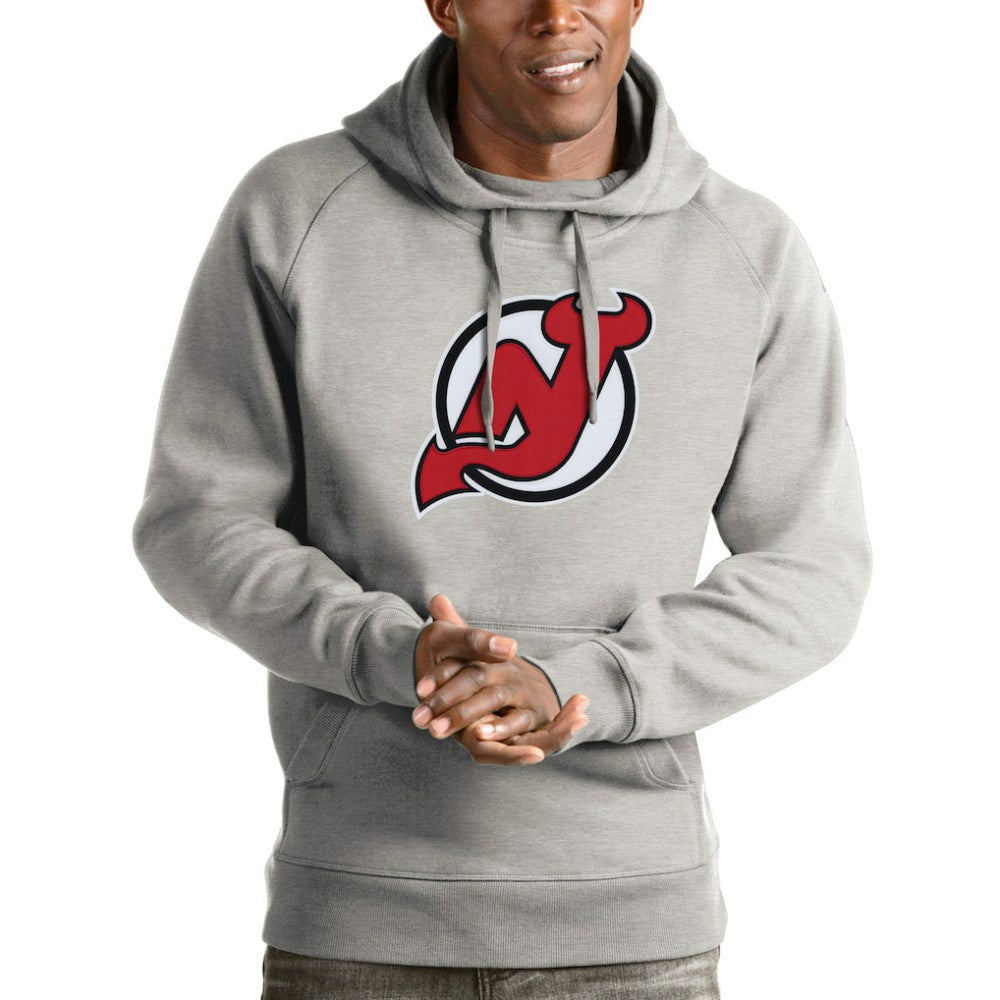 NHL New Jersey Devils Antigua Logo Victory Pullover Hoodie - Heathered Gray