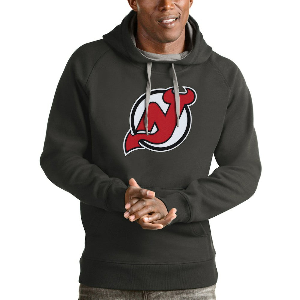 NHL New Jersey Devils Antigua Logo Victory Pullover Hoodie - Charcoal