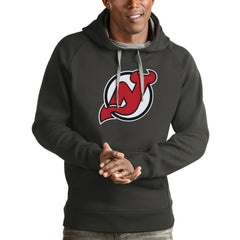 NHL New Jersey Devils Antigua Logo Victory Pullover Hoodie - Charcoal