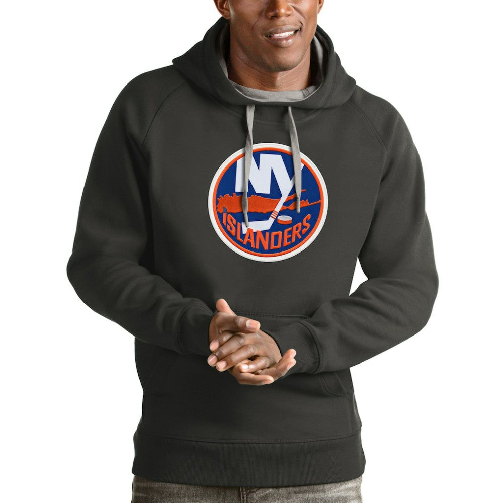 NHL New York Islanders Antigua Logo Victory Pullover Hoodie - Charcoal