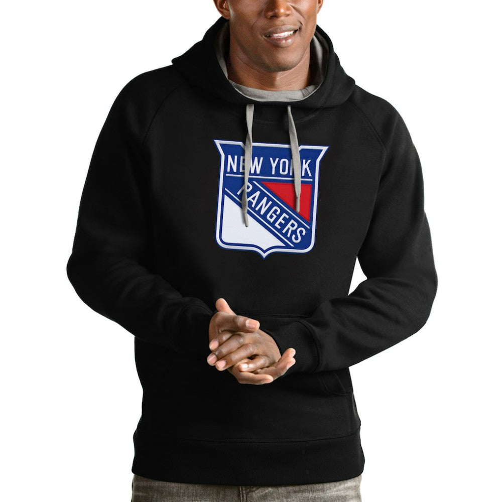 NHL New York Rangers Antigua Logo Victory Pullover Hoodie - Black