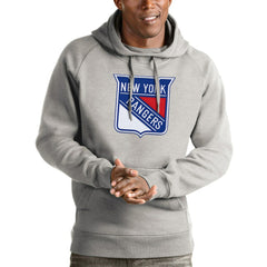 NHL New York Rangers Antigua Logo Victory Pullover Hoodie - Heathered Gray