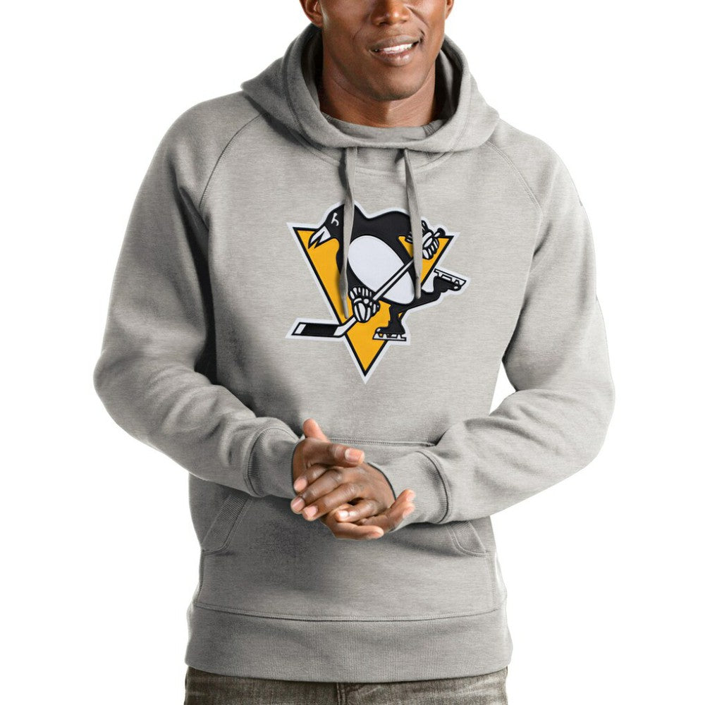 NHL Pittsburgh Penguins Antigua Logo Victory Pullover Hoodie - Heathered Gray