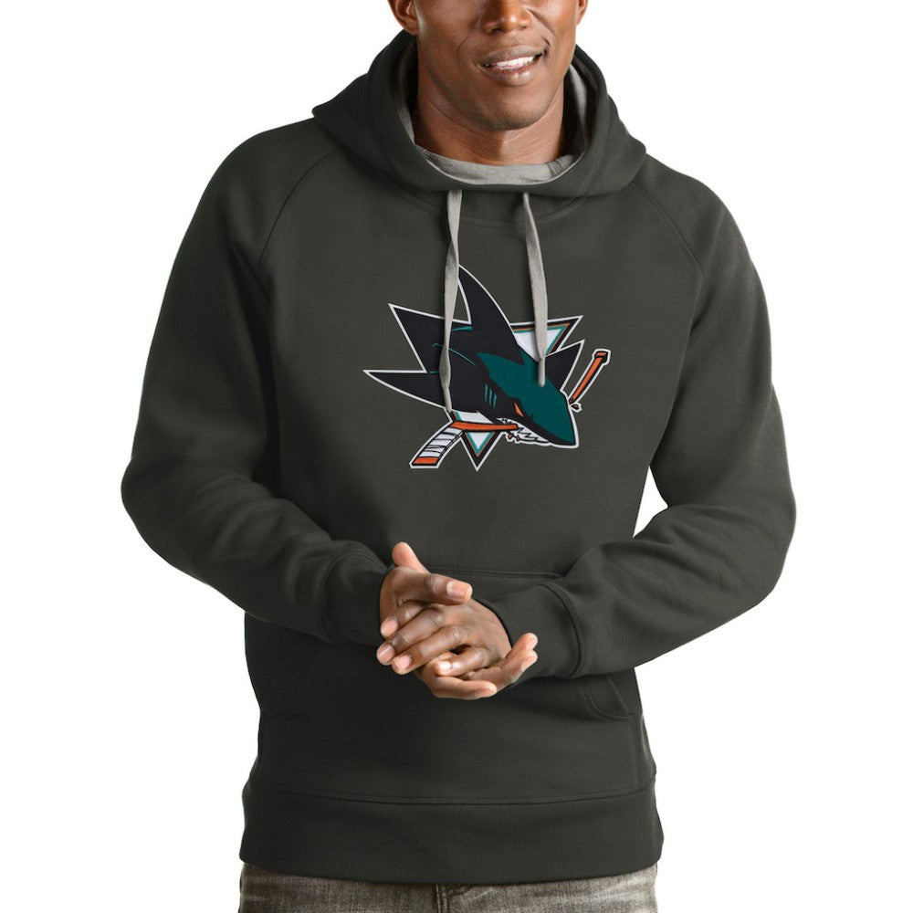 NHL San Jose Sharks Antigua Logo Victory Pullover Hoodie - Charcoal