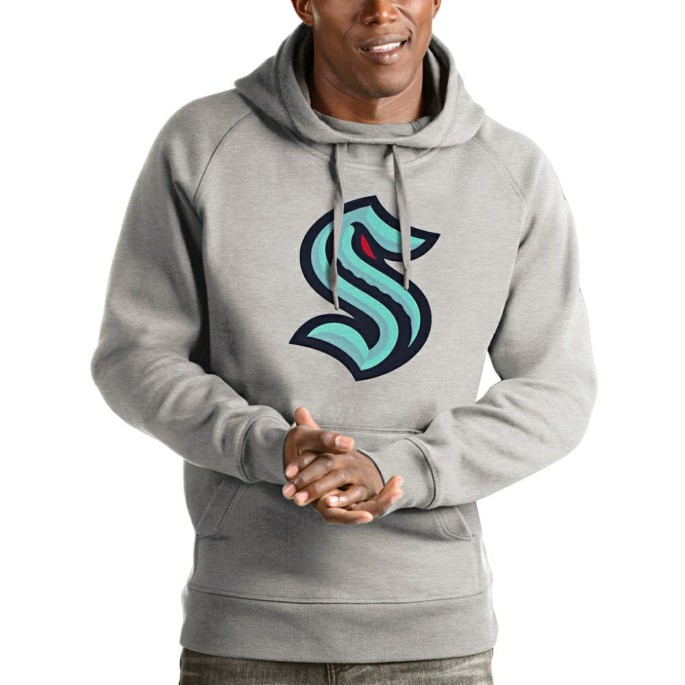 NHL Seattle Kraken Antigua Logo Victory Pullover Hoodie - Heathered Gray