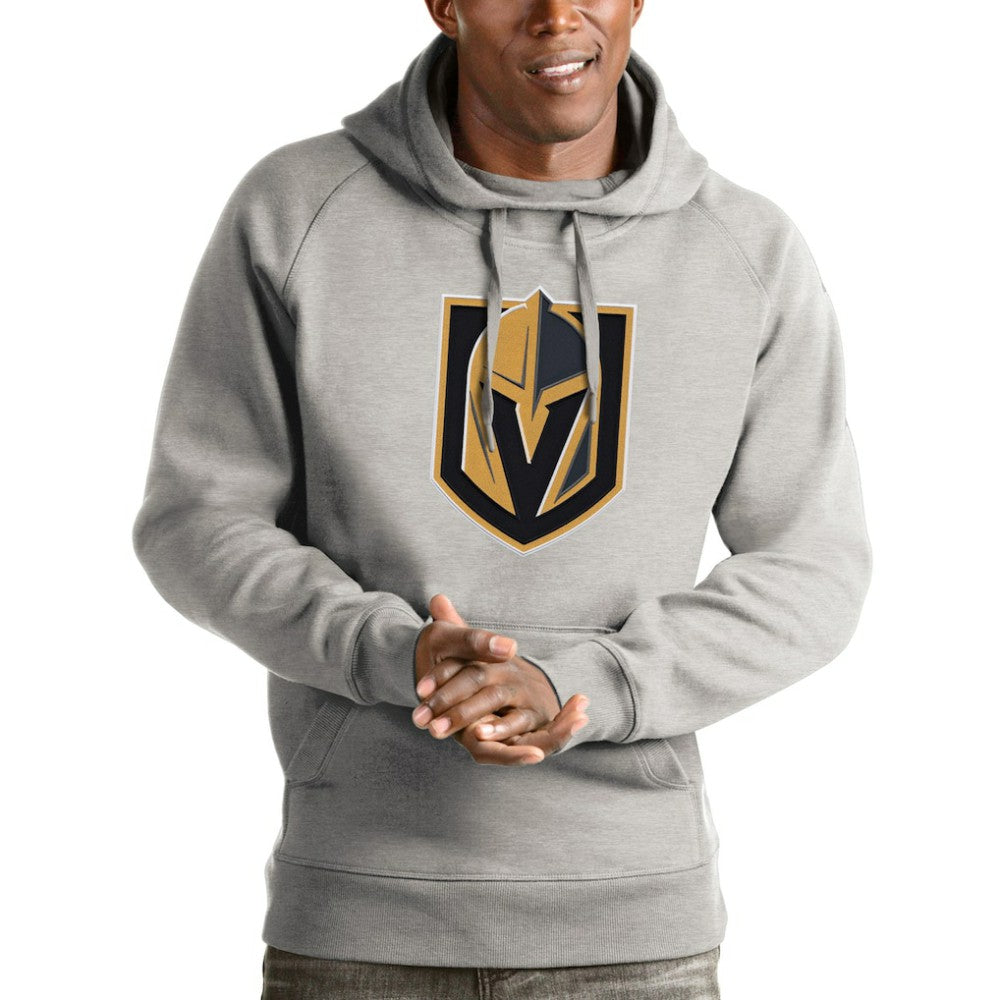 NHL Vegas Golden Knights Antigua Logo Victory Pullover Hoodie - Heathered Gray