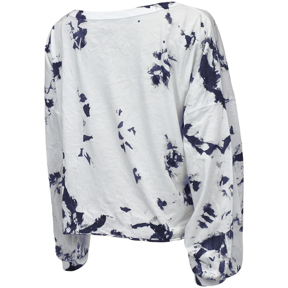 Tennessee Titans Majestic Threads Women's Off-Shoulder Tie-Dye V-Neck Long Sleeve T-Shirt White/Navy