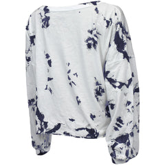 Tennessee Titans Majestic Threads Women's Off-Shoulder Tie-Dye V-Neck Long Sleeve T-Shirt White/Navy