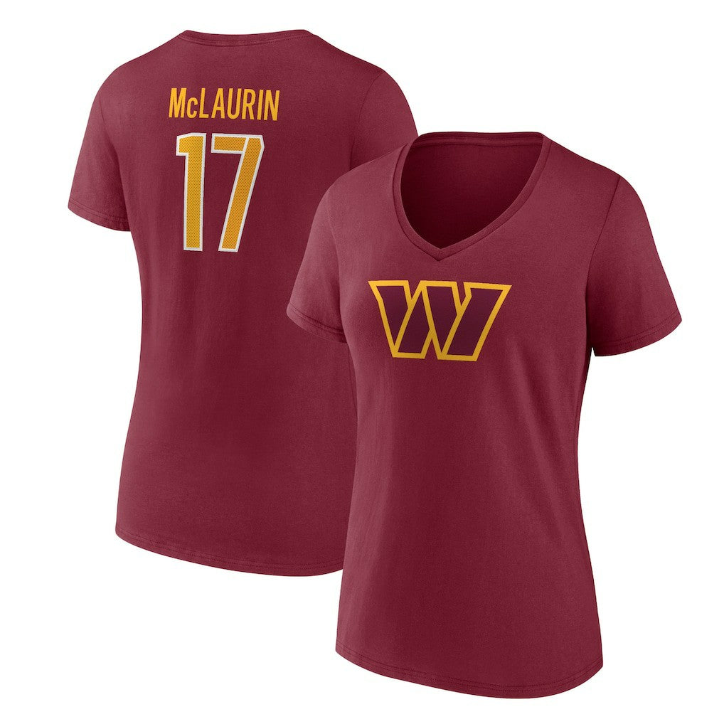 Terry McLaurin Washington Commanders Women's Player Icon Name & Number V-Neck T-Shirt Burgundy