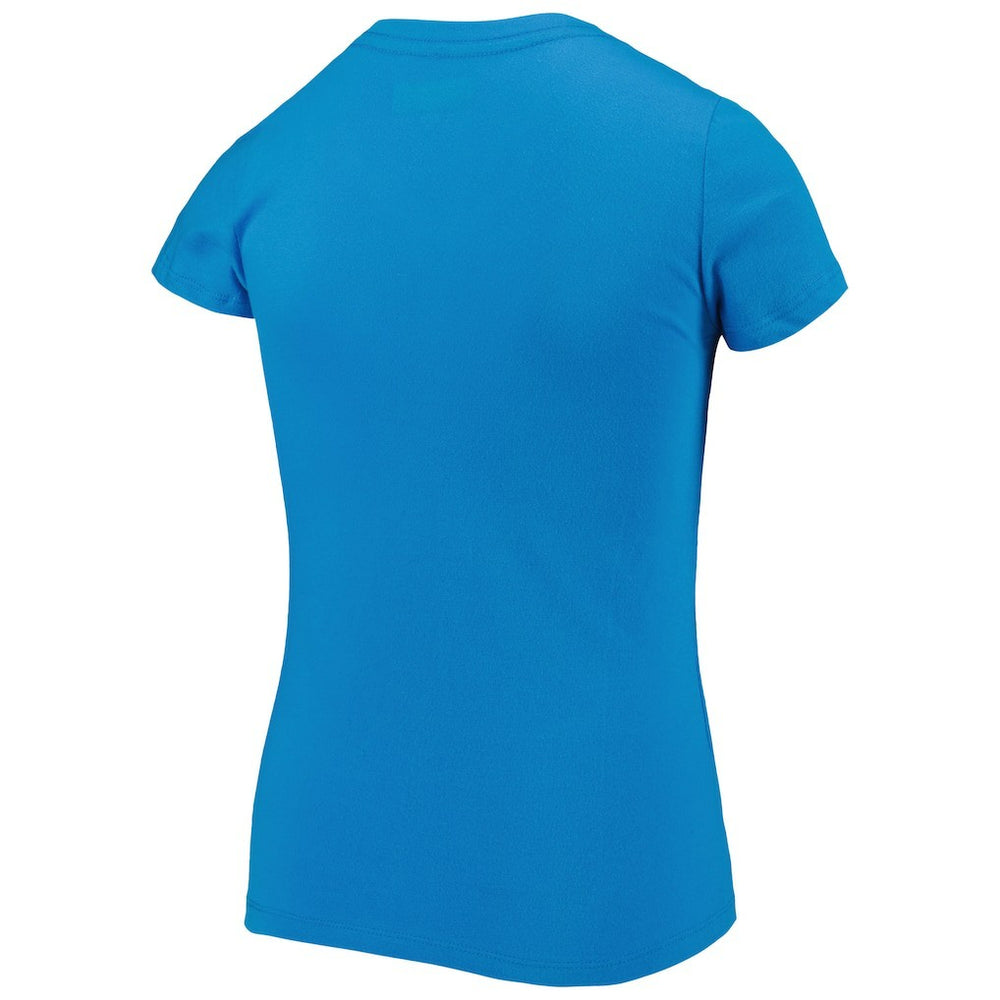 Carolina Panthers New Era Girls Youth Reverse Sequin Wordmark V-Neck T-Shirt Blue