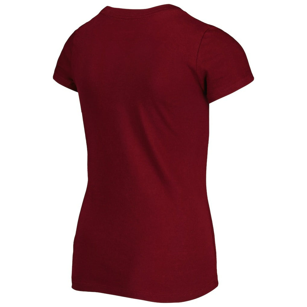 Washington Commanders New Era Girls Youth Reverse Sequin Wordmark V-Neck T-Shirt Burgundy