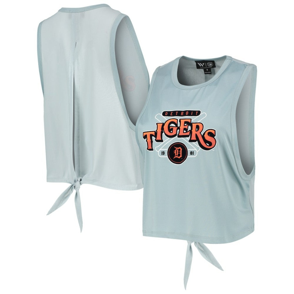 Detroit Tigers The Wild Collective Women's Open Back Twist-Tie Tank Top - Light Blue Tanks