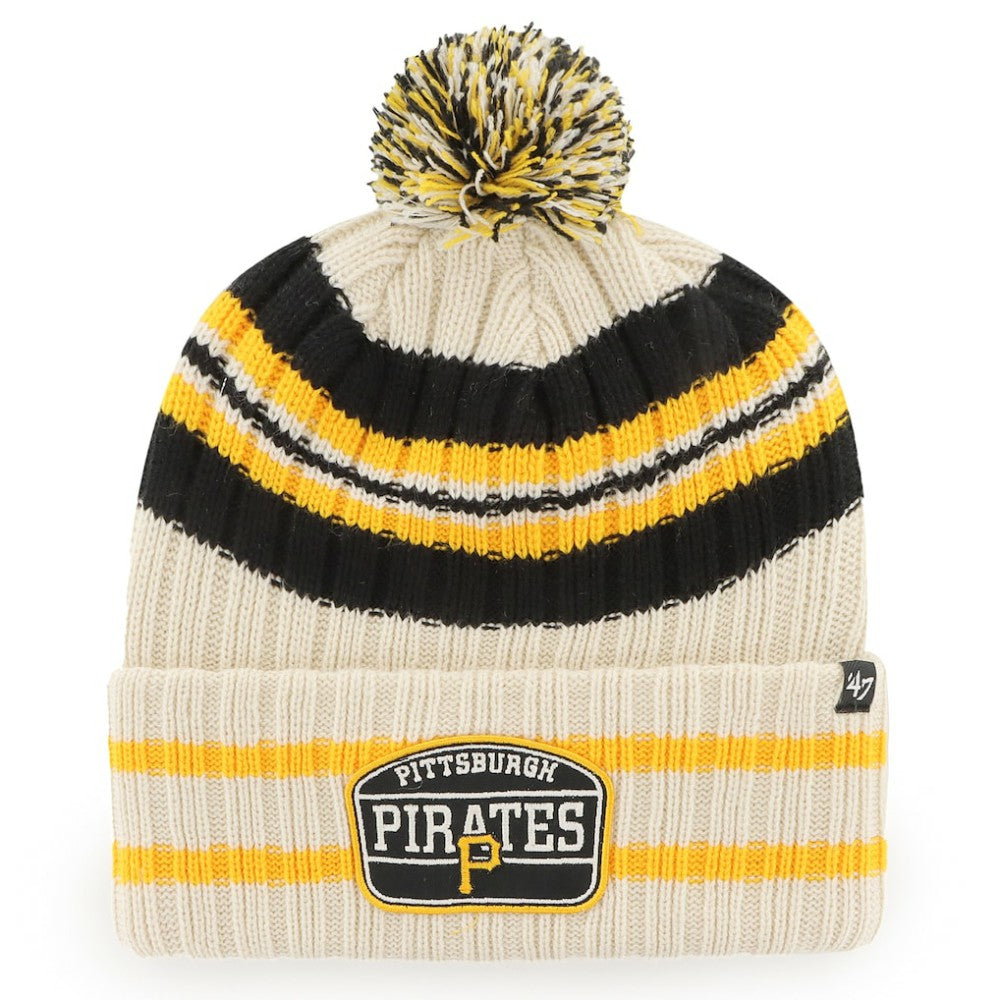 Pittsburgh Pirates '47 Home Patch Cuffed Knit Hat with Pom - Natural Hats