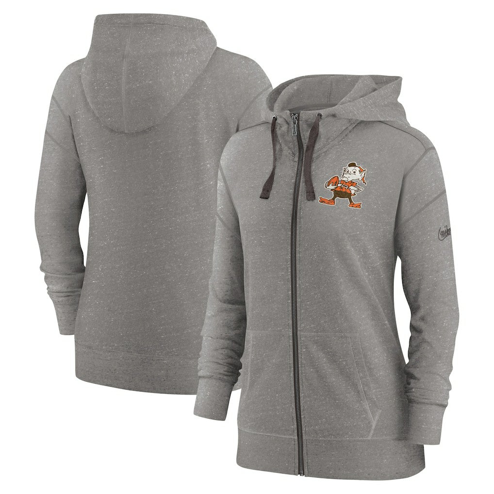 Cleveland Browns Women's Gym Vintage Full-Zip Hoodie Heather Charcoal