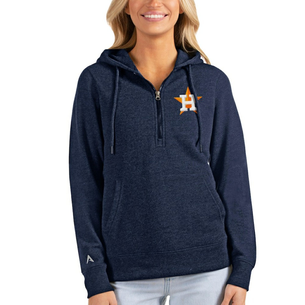 Houston Astros Antigua Women's Action Half-Zip Pullover Hoodie - Heathered Navy Hoodies