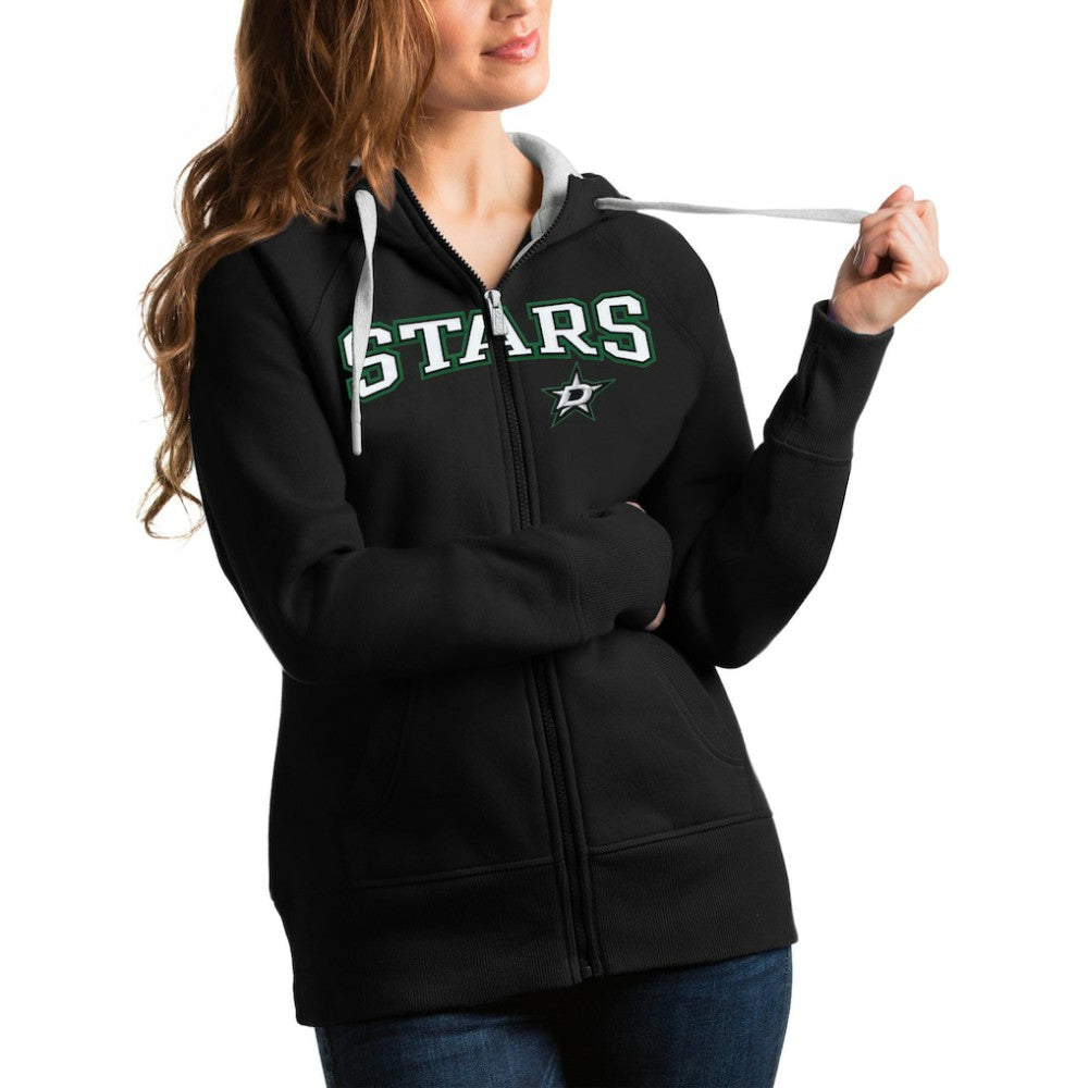 NHL Dallas Stars Antigua Women's Wordmark Victory Full-Zip Hoodie - Black