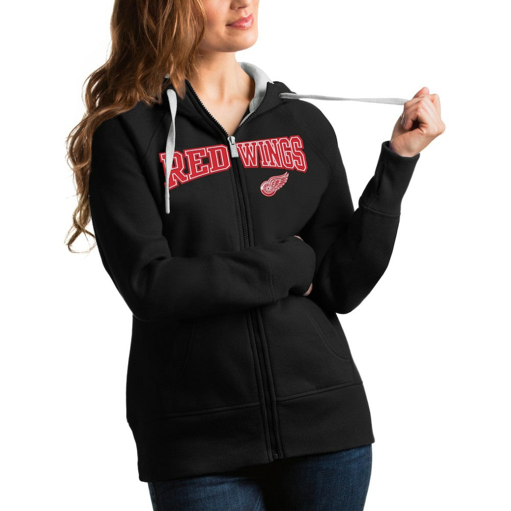 NHL Detroit Red Wings Antigua Women's Wordmark Victory Full-Zip Hoodie - Black