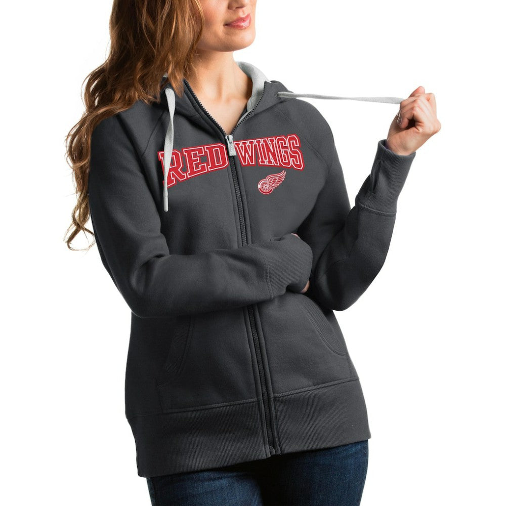 NHL Detroit Red Wings Antigua Women's Wordmark Victory Full-Zip Hoodie - Charcoal