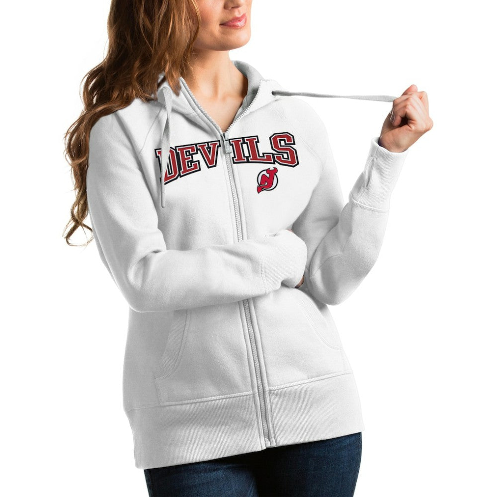 NHL New Jersey Devils Antigua Women's Wordmark Victory Full-Zip Hoodie - White
