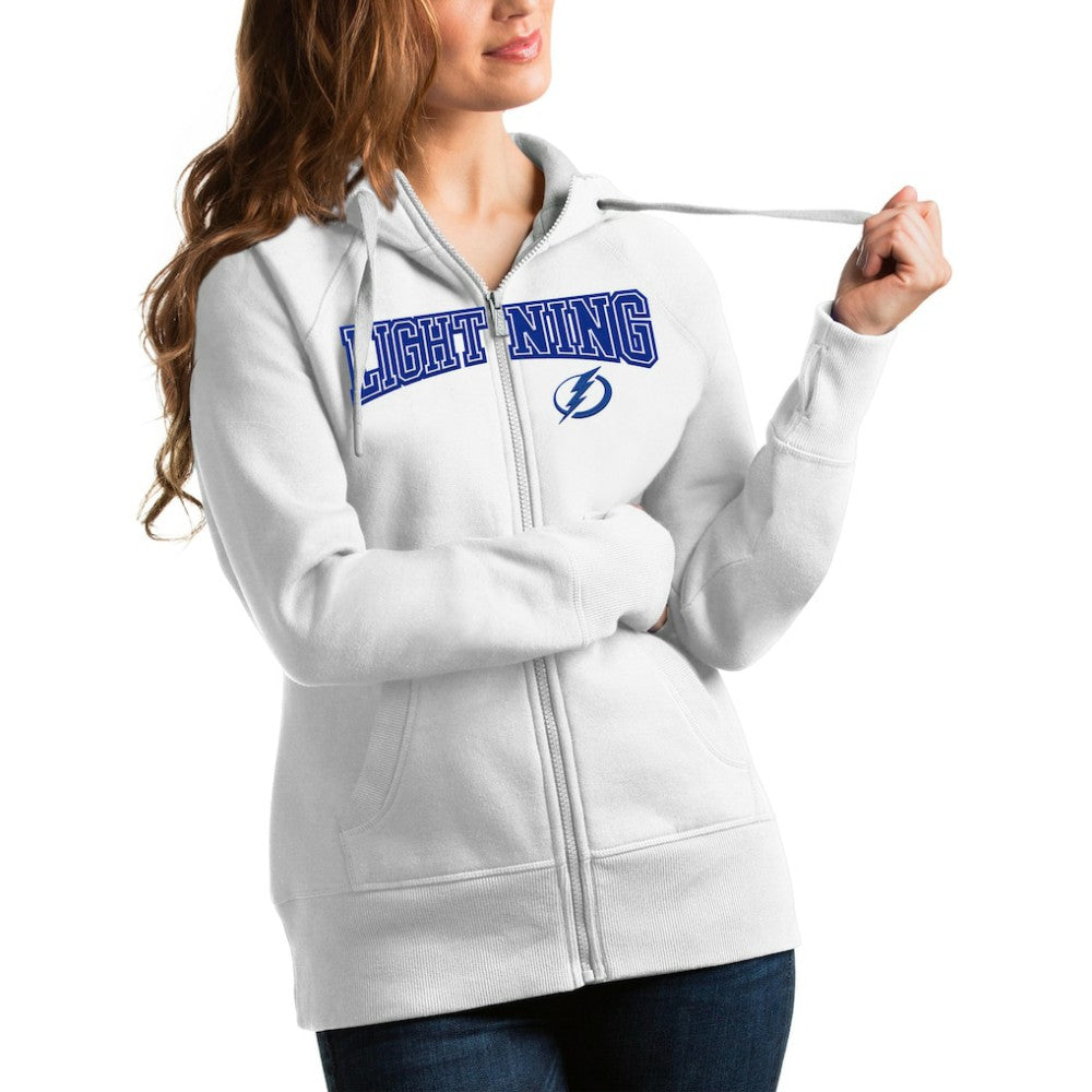 NHL Tampa Bay Lightning Antigua Women's Wordmark Victory Full-Zip Hoodie - White