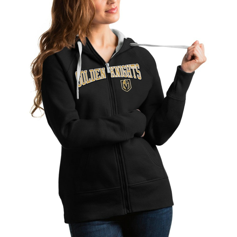 NHL Vegas Golden Knights Antigua Women's Wordmark Victory Full-Zip Hoodie - Black