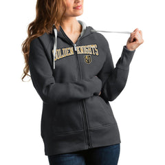 NHL Vegas Golden Knights Antigua Women's Wordmark Victory Full-Zip Hoodie - Charcoal