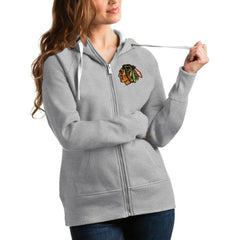 NHL Chicago Blackhawks Antigua Women's Victory Full-Zip Hoodie - Heathered Gray