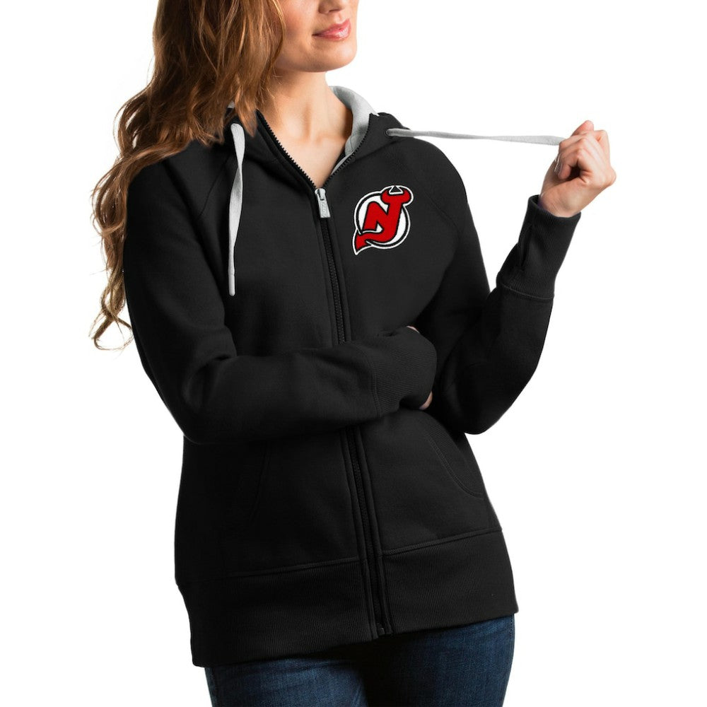 NHL New Jersey Devils Antigua Women's Team Victory Full-Zip Hoodie - Black