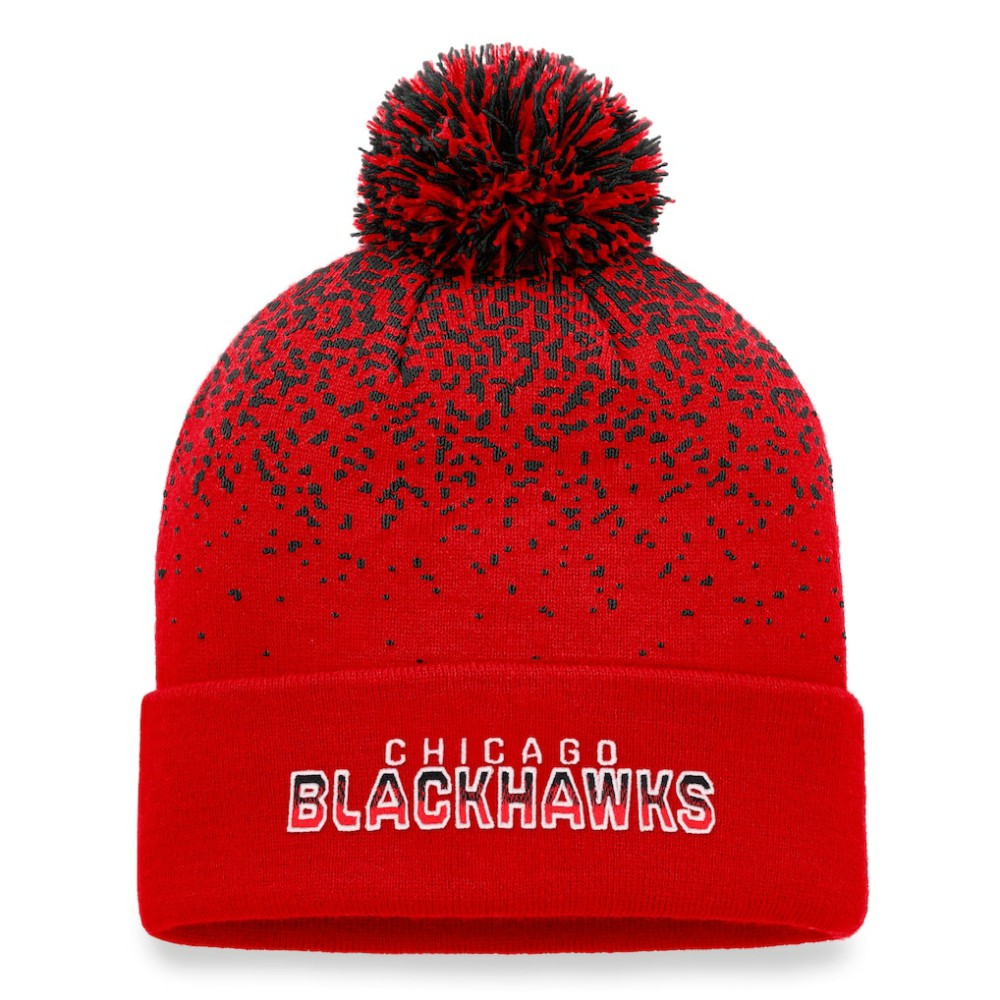 NHL Chicago Blackhawks Fanatics Iconic Gradient Cuffed Knit Hat with Pom - Red